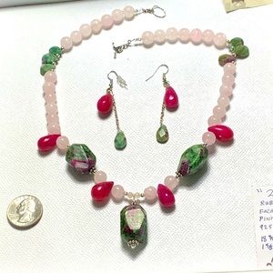 Handcrafted “Zoey” Ruby in Zoisite Malay Jade & 925 Necklace & Earring Set